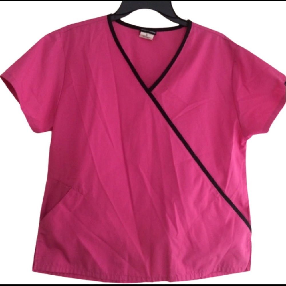 Cherokee Scrub Top M Pink Black Medical